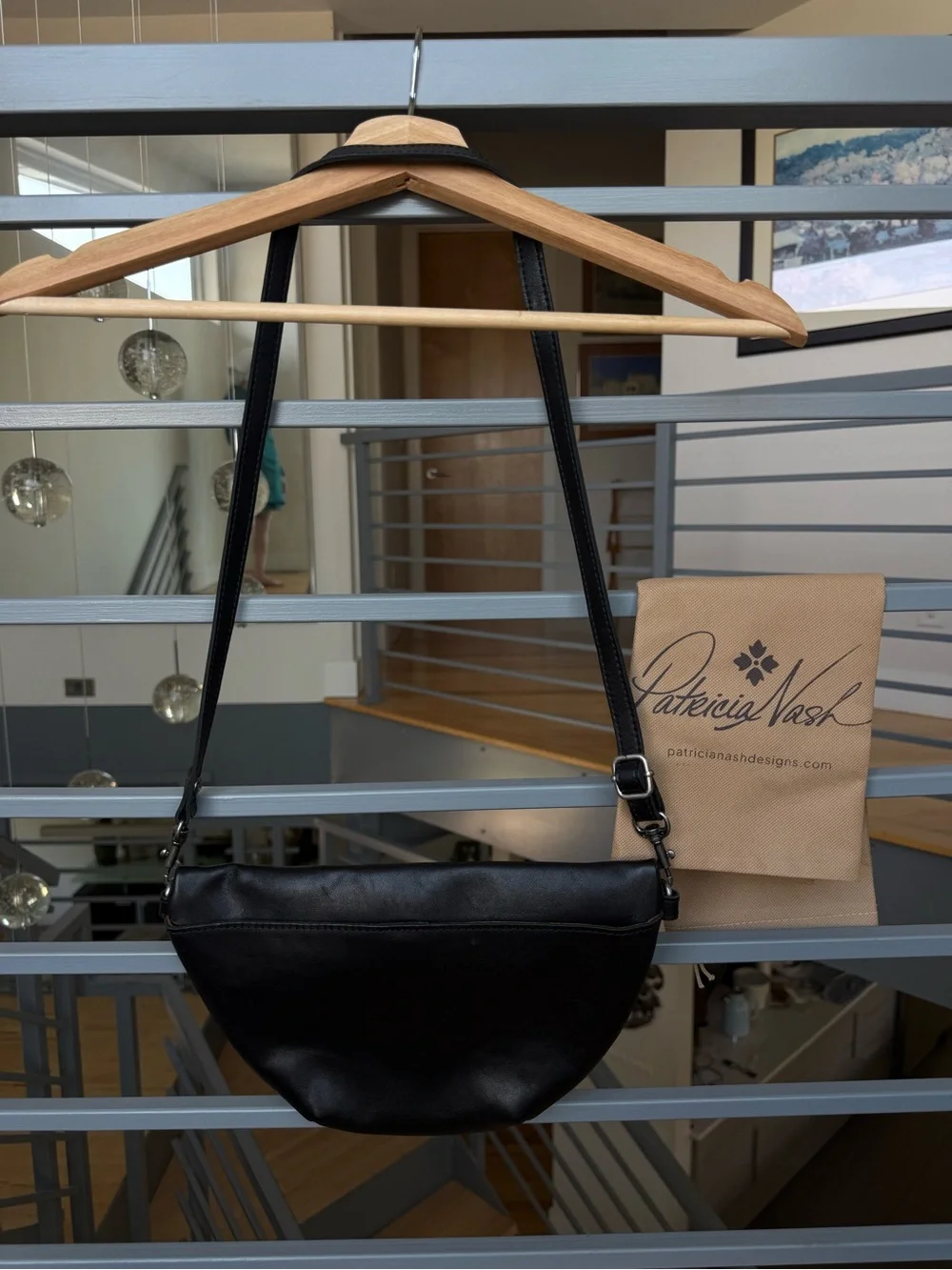 Patricia Nash Black Leather Messenger Crossbody Bag